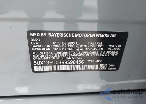 2024 BMW X5 Sdrive40I from USA, damaged, VIN 5UX13EU03R9S98456